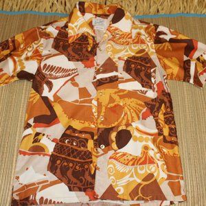 Vintage 1950's Don Loper Hawaiian Shirt, abstract motif, Killer Pointed Collar!